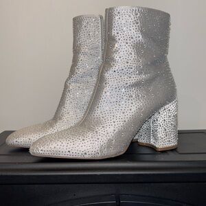 Silver Rhinestone Ankle Boots